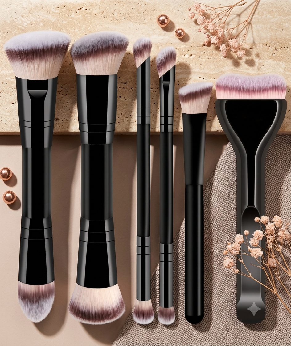 Set de Brochas de Maquillaje Profesionales de Doble Extremo (6 Piezas) - Diseño Ergonómico de Lujo
