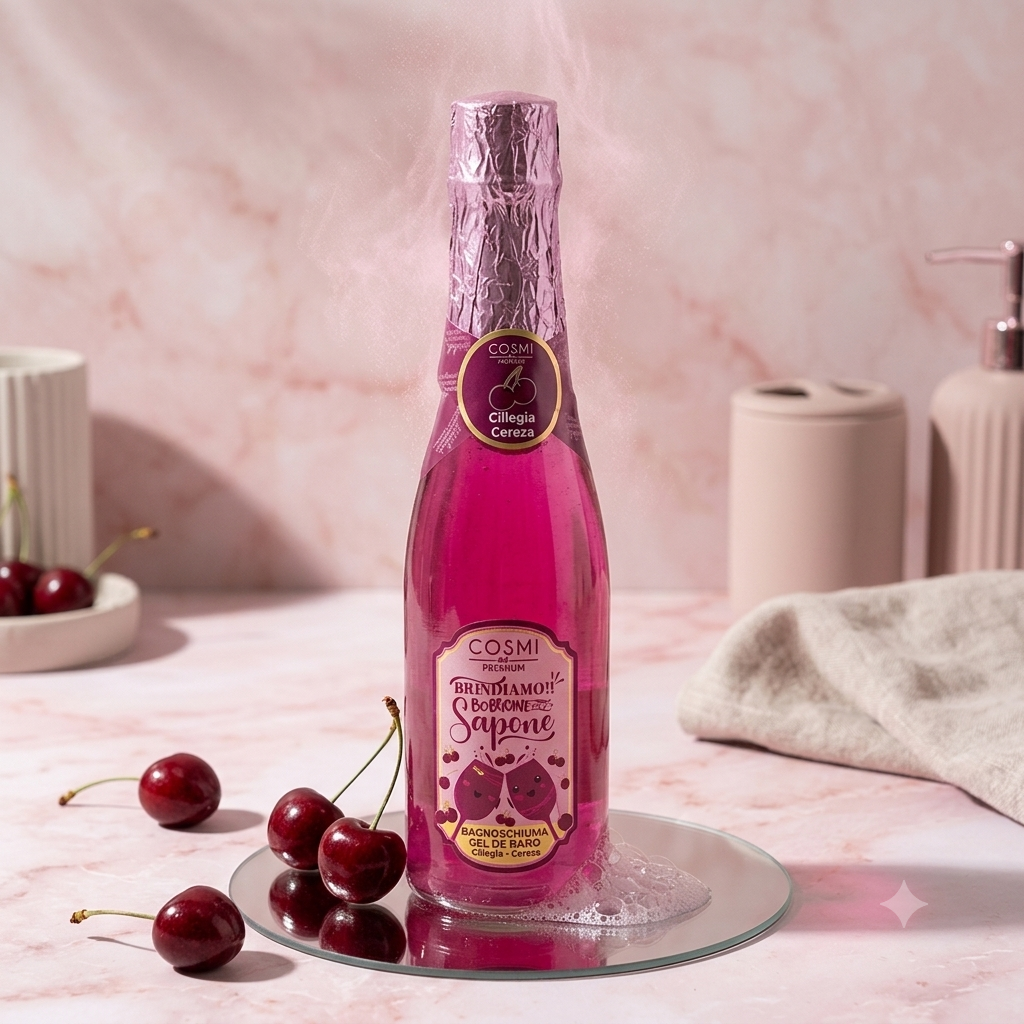 Gel de Baño Cosmi "Brindiamo" con Aroma a Cereza – Botella de Cava