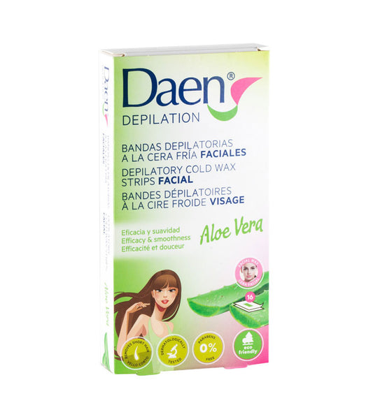 Daen - Bandas depilatorias faciales cera fria - Aloe Vera