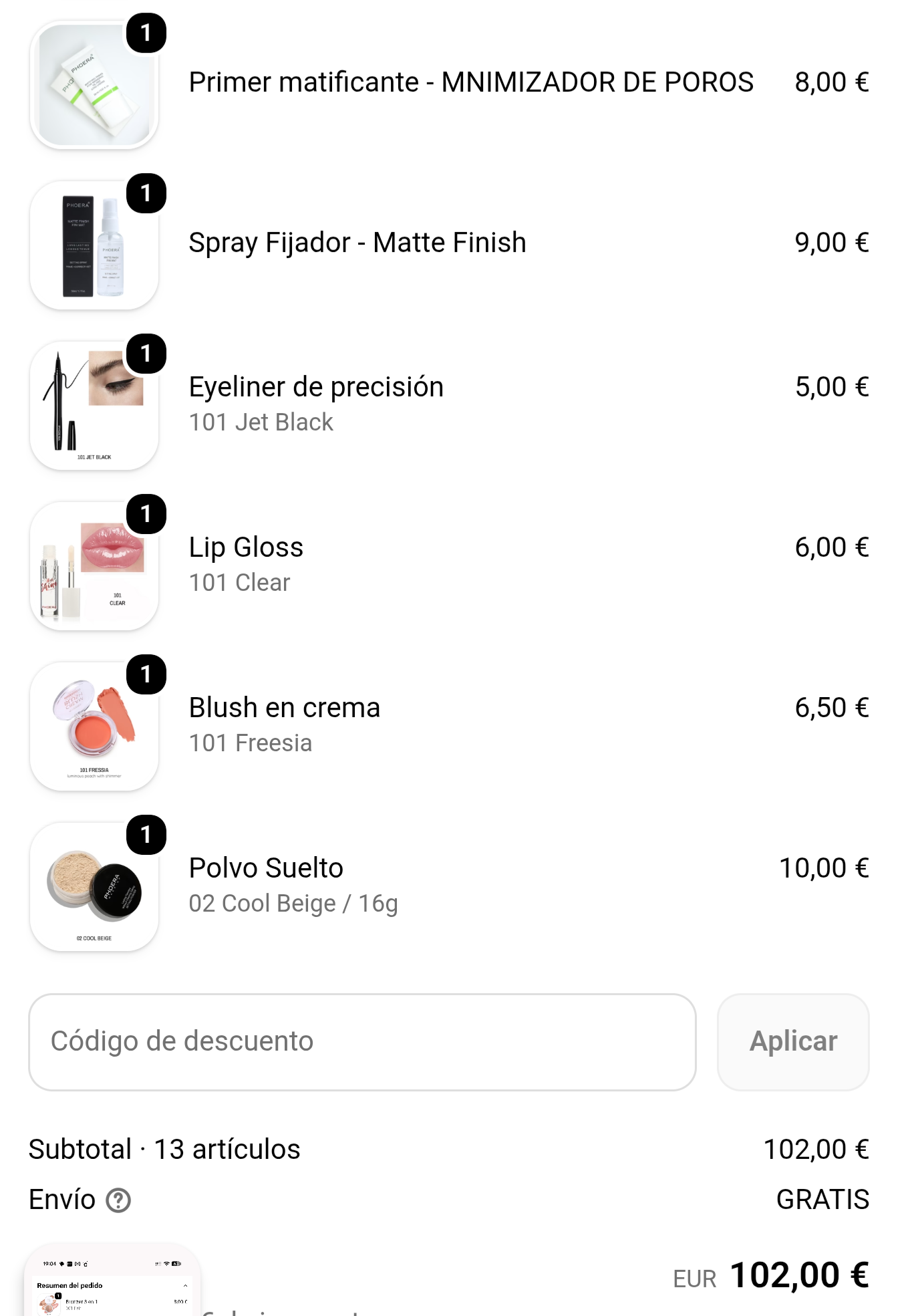 Productos maquillaje completo valorado en 100 euros a gastar en productos en stock de tienda