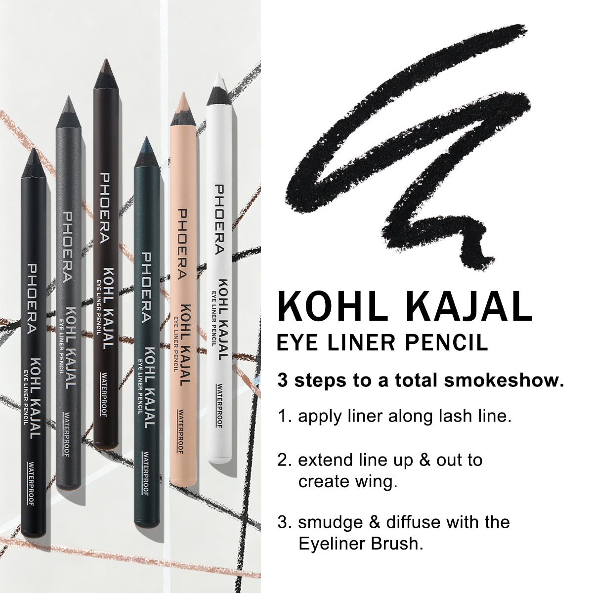 Lápiz delineador de ojos PHOERA KOHL KAJAL resistente al agua